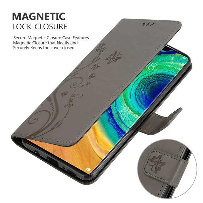 Cadorabo Hülle kompatibel mit Huawei MATE 30 PRO Schutzhülle im Blumen Design mit Magnetverschluss, Standfunktion und Kartenfächern