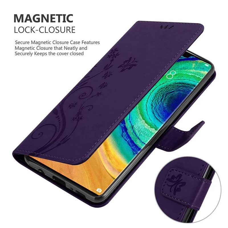 Cadorabo Hülle kompatibel mit Huawei MATE 30 PRO Schutzhülle im Blumen Design mit Magnetverschluss, Standfunktion und Kartenfächern