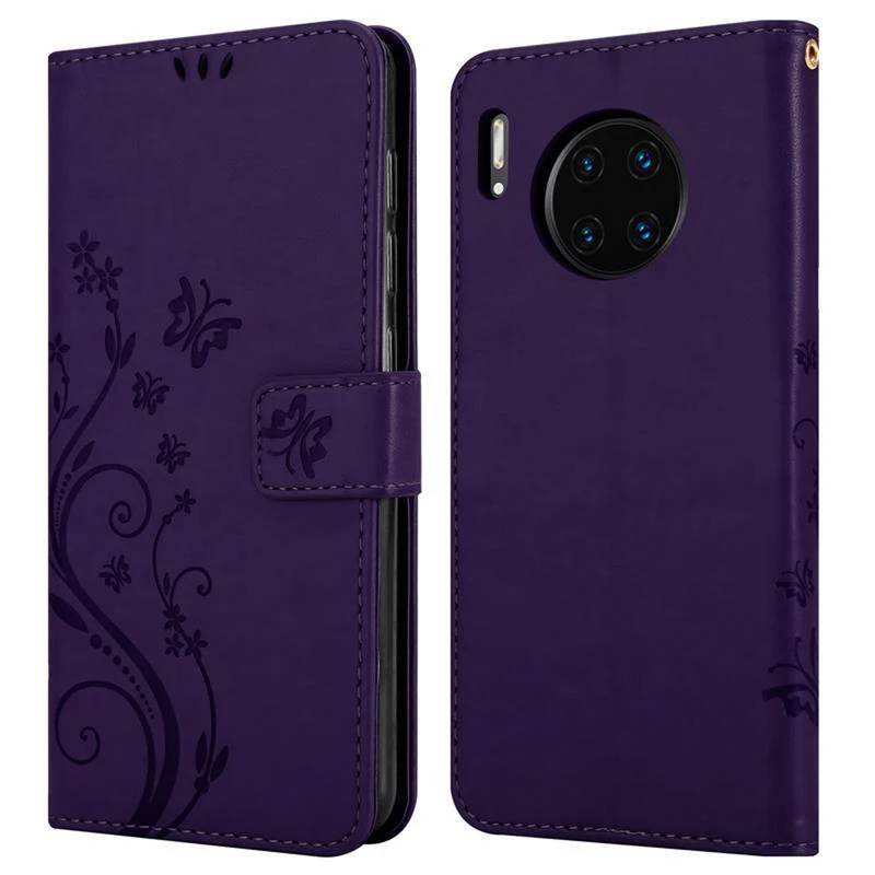 Cadorabo Hülle kompatibel mit Huawei MATE 30 PRO Schutzhülle im Blumen Design mit Magnetverschluss, Standfunktion und Kartenfächern