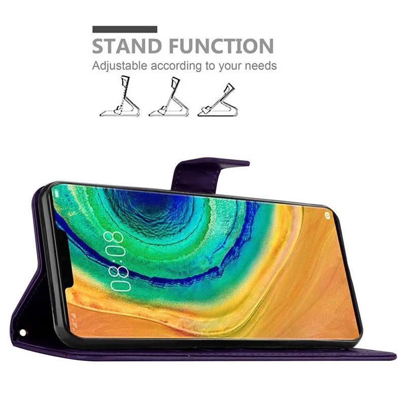 Cadorabo Hülle kompatibel mit Huawei MATE 30 PRO Schutzhülle im Blumen Design mit Magnetverschluss, Standfunktion und Kartenfächern