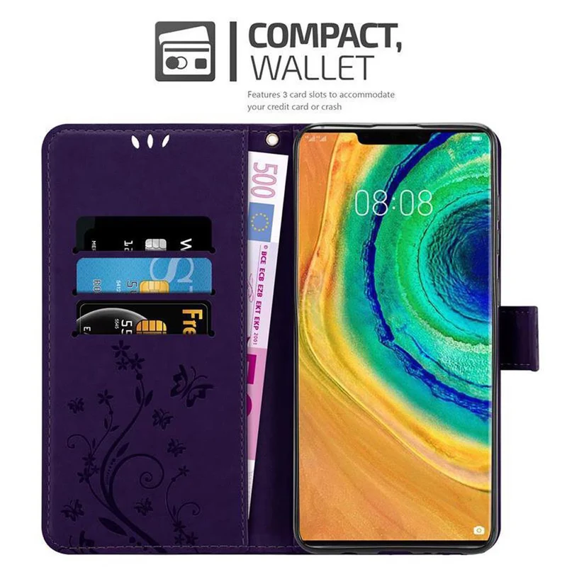 Cadorabo Hülle kompatibel mit Huawei MATE 30 PRO Schutzhülle im Blumen Design mit Magnetverschluss, Standfunktion und Kartenfächern