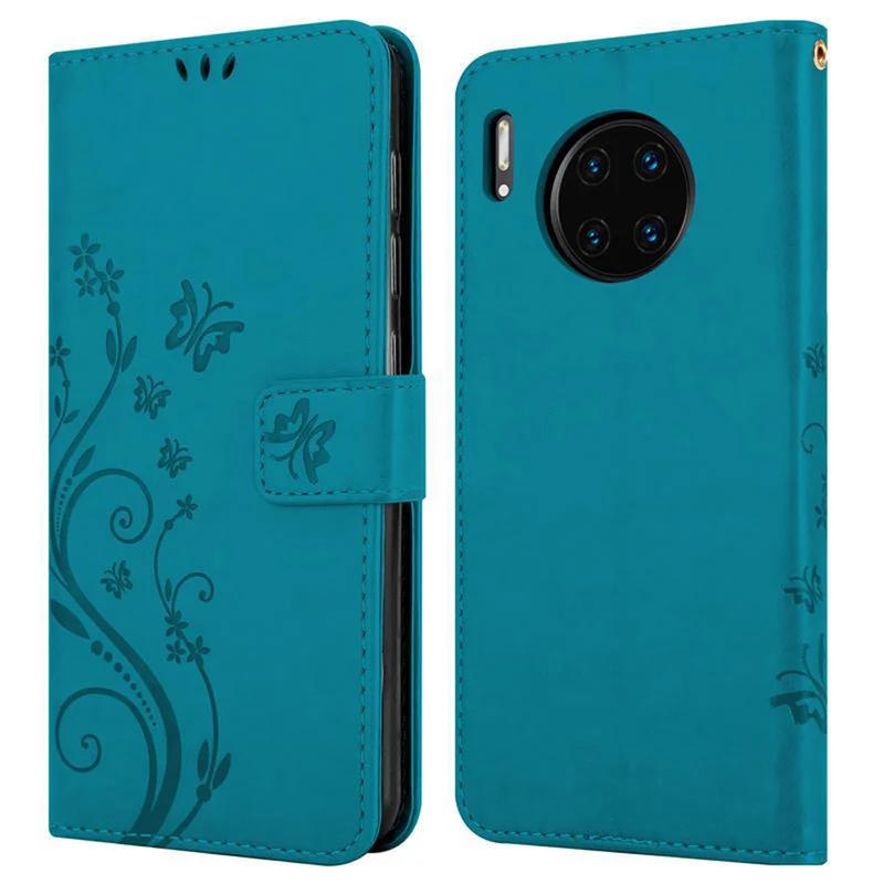 Cadorabo Hülle kompatibel mit Huawei MATE 30 PRO Schutzhülle im Blumen Design mit Magnetverschluss, Standfunktion und Kartenfächern