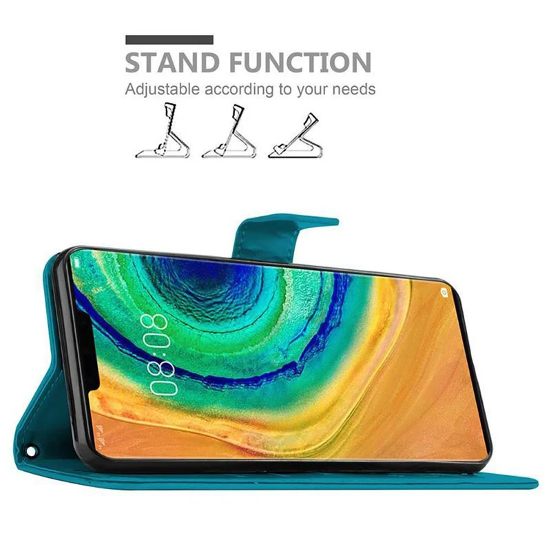 Cadorabo Hülle kompatibel mit Huawei MATE 30 PRO Schutzhülle im Blumen Design mit Magnetverschluss, Standfunktion und Kartenfächern