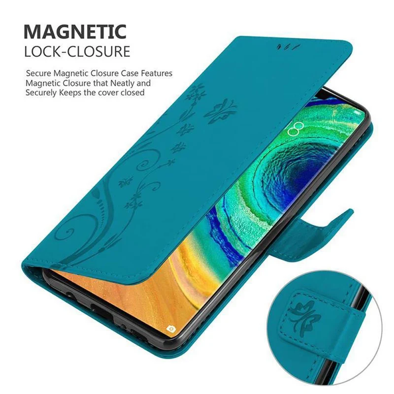 Cadorabo Hülle kompatibel mit Huawei MATE 30 PRO Schutzhülle im Blumen Design mit Magnetverschluss, Standfunktion und Kartenfächern