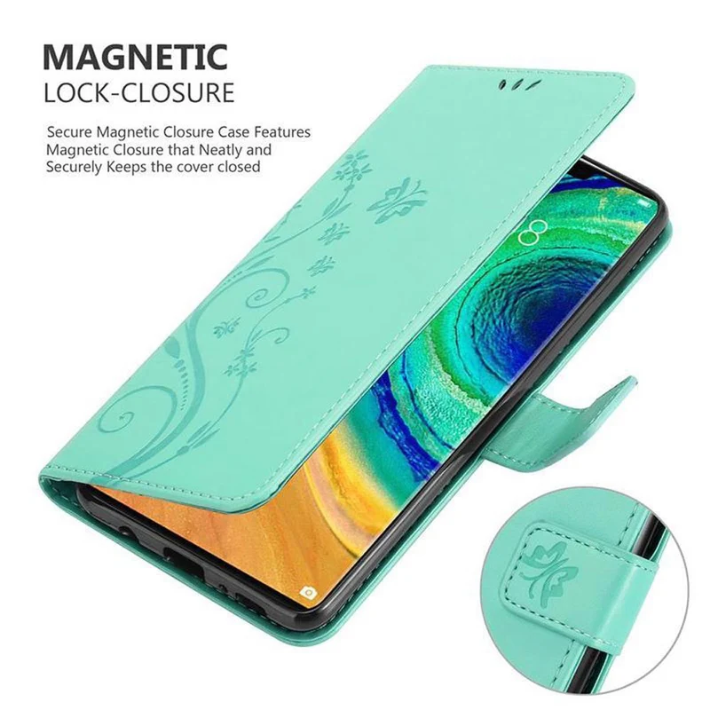 Cadorabo Hülle kompatibel mit Huawei MATE 30 PRO Schutzhülle im Blumen Design mit Magnetverschluss, Standfunktion und Kartenfächern