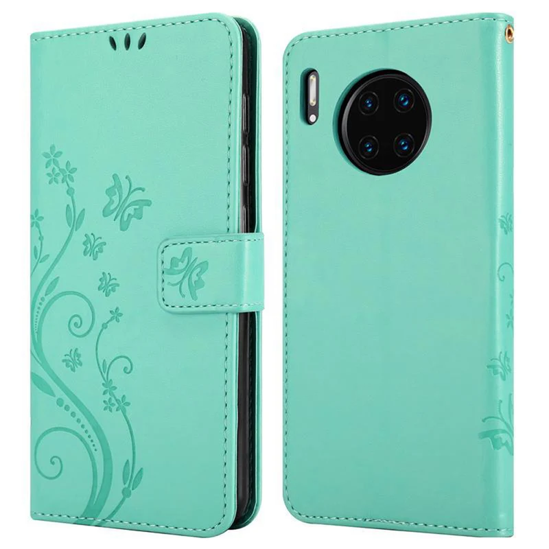 Cadorabo Hülle kompatibel mit Huawei MATE 30 PRO Schutzhülle im Blumen Design mit Magnetverschluss, Standfunktion und Kartenfächern