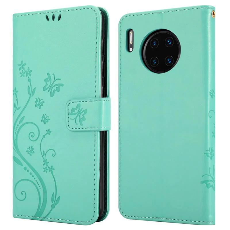 Cadorabo Hülle kompatibel mit Huawei MATE 30 PRO Schutzhülle im Blumen Design mit Magnetverschluss, Standfunktion und Kartenfächern