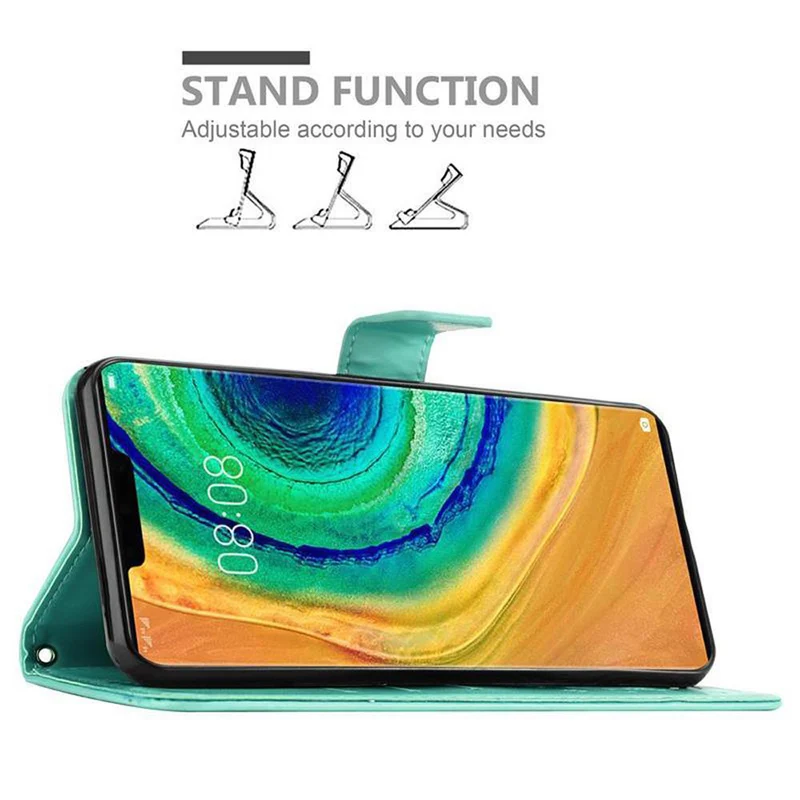 Cadorabo Hülle kompatibel mit Huawei MATE 30 PRO Schutzhülle im Blumen Design mit Magnetverschluss, Standfunktion und Kartenfächern