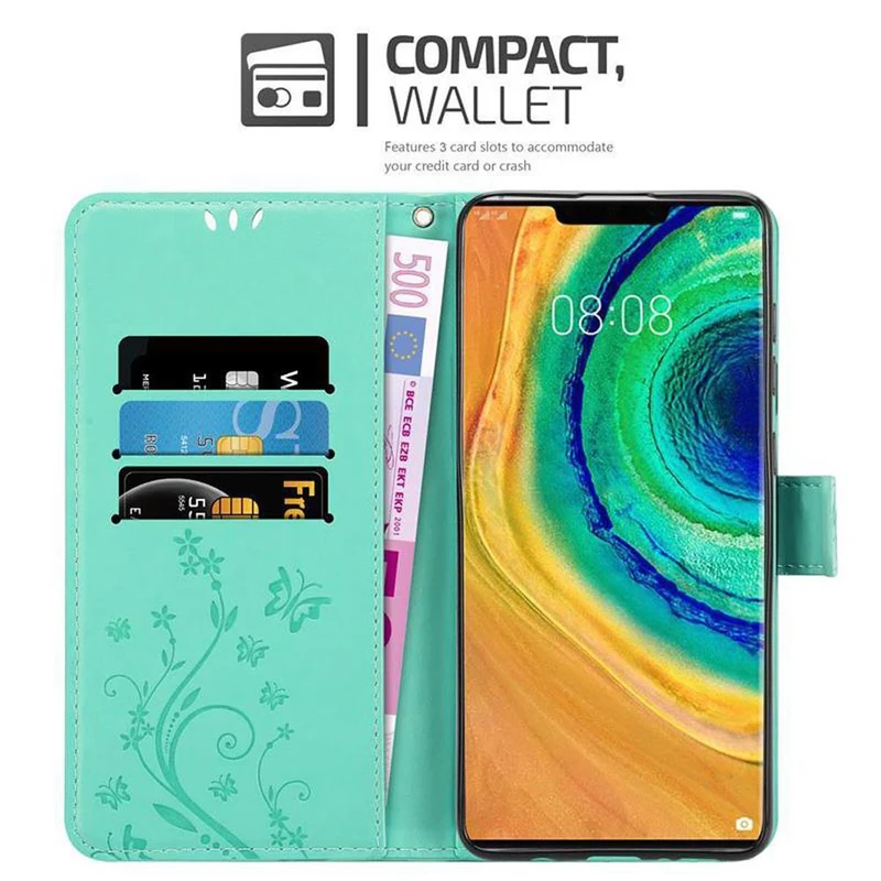 Cadorabo Hülle kompatibel mit Huawei MATE 30 PRO Schutzhülle im Blumen Design mit Magnetverschluss, Standfunktion und Kartenfächern