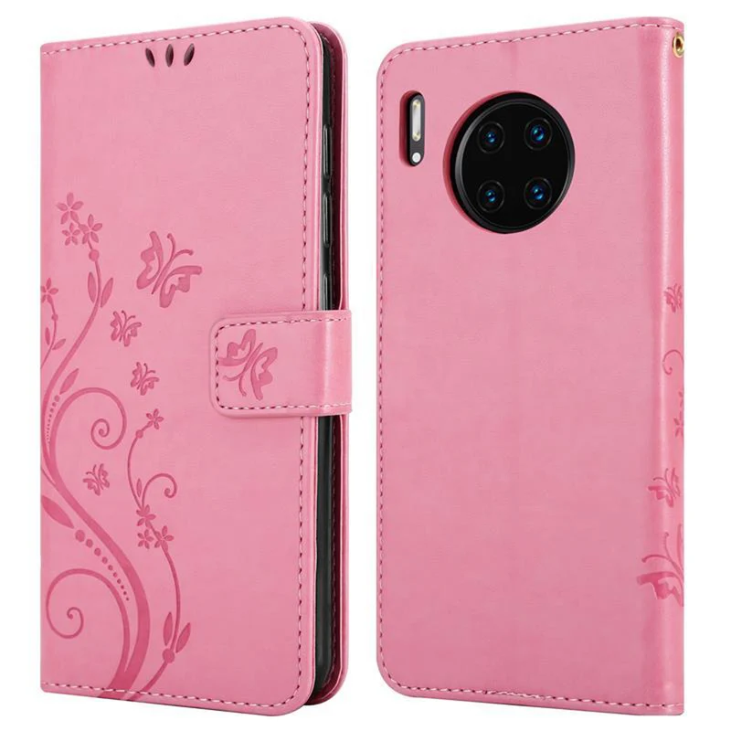 Cadorabo Hülle kompatibel mit Huawei MATE 30 PRO Schutzhülle im Blumen Design mit Magnetverschluss, Standfunktion und Kartenfächern