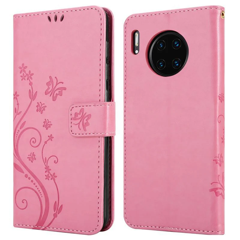 Cadorabo Hülle kompatibel mit Huawei MATE 30 PRO Schutzhülle im Blumen Design mit Magnetverschluss, Standfunktion und Kartenfächern