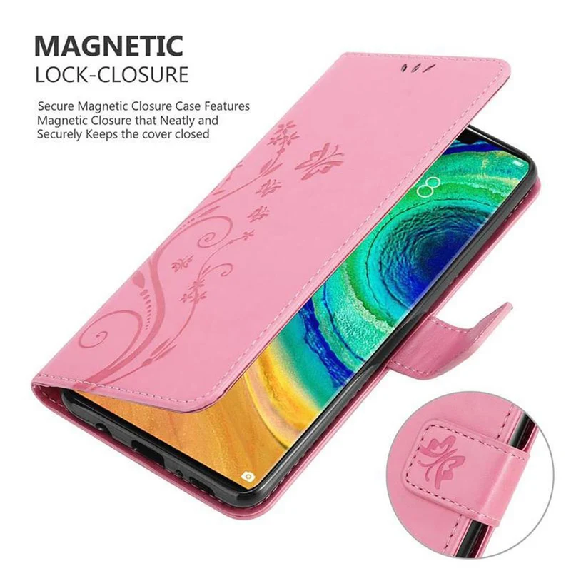 Cadorabo Hülle kompatibel mit Huawei MATE 30 PRO Schutzhülle im Blumen Design mit Magnetverschluss, Standfunktion und Kartenfächern