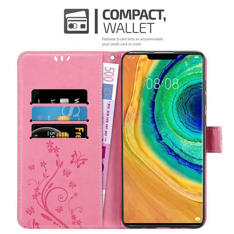 Cadorabo Hülle kompatibel mit Huawei MATE 30 PRO Schutzhülle im Blumen Design mit Magnetverschluss, Standfunktion und Kartenfächern