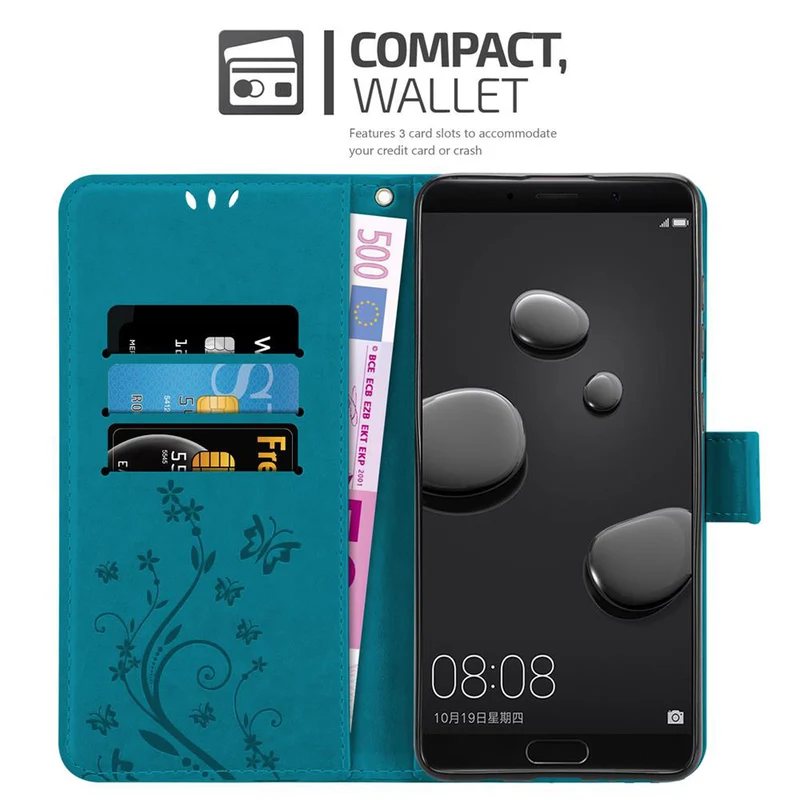 Cadorabo Hülle kompatibel mit Huawei MATE 10 / NOVA 2i Schutzhülle im Blumen Design mit Magnetverschluss, Standfunktion und Kartenfächern