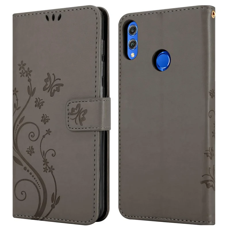 Cadorabo Hülle kompatibel mit Honor 8X Schutzhülle im Blumen Design mit Magnetverschluss, Standfunktion und Kartenfächern