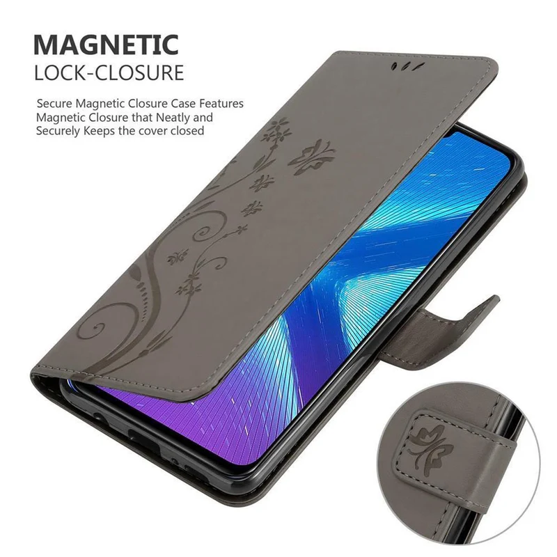 Cadorabo Hülle kompatibel mit Honor 8X Schutzhülle im Blumen Design mit Magnetverschluss, Standfunktion und Kartenfächern