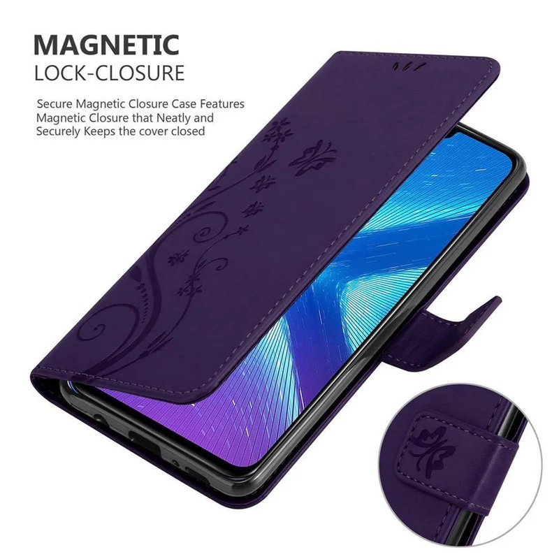Cadorabo Hülle kompatibel mit Honor 8X Schutzhülle im Blumen Design mit Magnetverschluss, Standfunktion und Kartenfächern