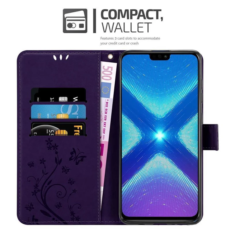 Cadorabo Hülle kompatibel mit Honor 8X Schutzhülle im Blumen Design mit Magnetverschluss, Standfunktion und Kartenfächern