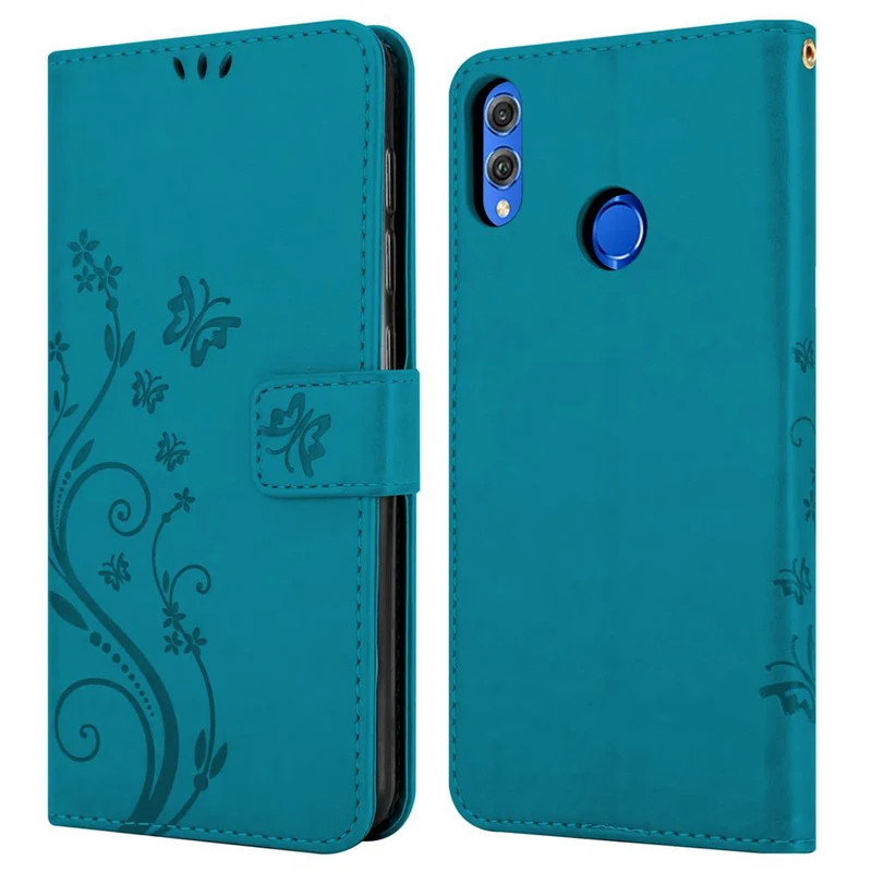 Cadorabo Hülle kompatibel mit Honor 8X Schutzhülle im Blumen Design mit Magnetverschluss, Standfunktion und Kartenfächern