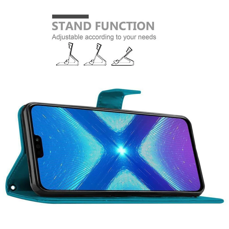 Cadorabo Hülle kompatibel mit Honor 8X Schutzhülle im Blumen Design mit Magnetverschluss, Standfunktion und Kartenfächern