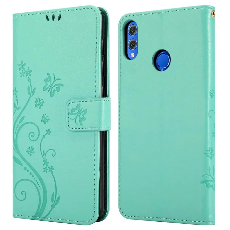 Cadorabo Hülle kompatibel mit Honor 8X Schutzhülle im Blumen Design mit Magnetverschluss, Standfunktion und Kartenfächern