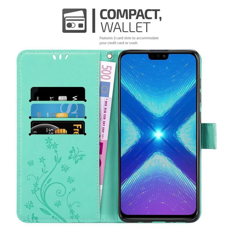 Cadorabo Hülle kompatibel mit Honor 8X Schutzhülle im Blumen Design mit Magnetverschluss, Standfunktion und Kartenfächern