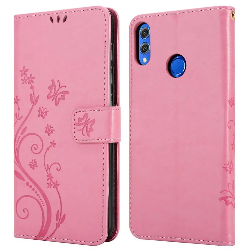 Cadorabo Hülle kompatibel mit Honor 8X Schutzhülle im Blumen Design mit Magnetverschluss, Standfunktion und Kartenfächern