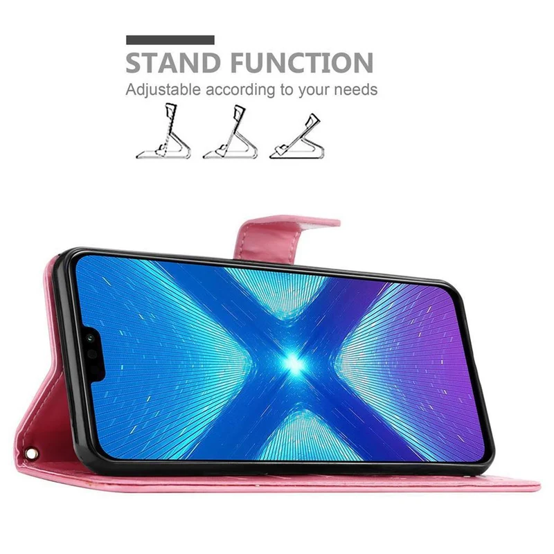 Cadorabo Hülle kompatibel mit Honor 8X Schutzhülle im Blumen Design mit Magnetverschluss, Standfunktion und Kartenfächern