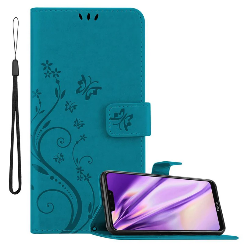 Cadorabo Hülle kompatibel mit Honor 8C Schutzhülle im Blumen Design mit Magnetverschluss, Standfunktion und Kartenfächern