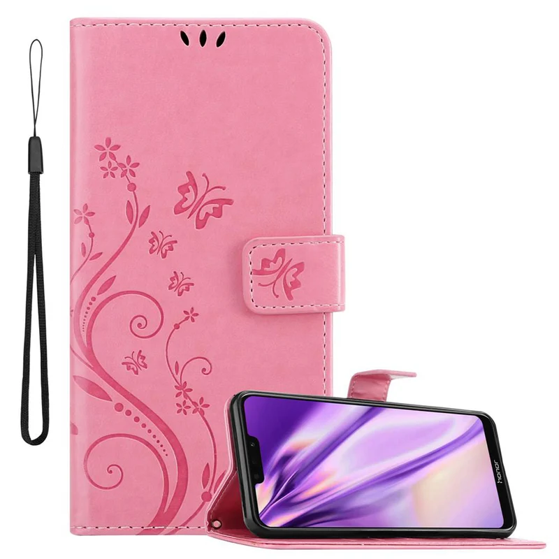 Cadorabo Hülle kompatibel mit Honor 8C Schutzhülle im Blumen Design mit Magnetverschluss, Standfunktion und Kartenfächern