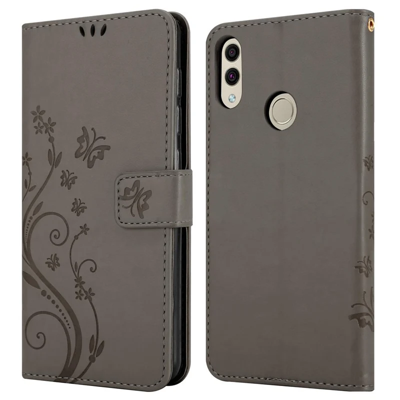 Cadorabo Hülle kompatibel mit Honor 8C Schutzhülle im Blumen Design mit Magnetverschluss, Standfunktion und Kartenfächern