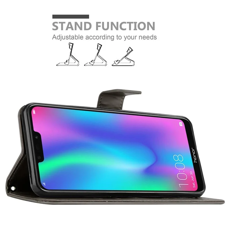 Cadorabo Hülle kompatibel mit Honor 8C Schutzhülle im Blumen Design mit Magnetverschluss, Standfunktion und Kartenfächern