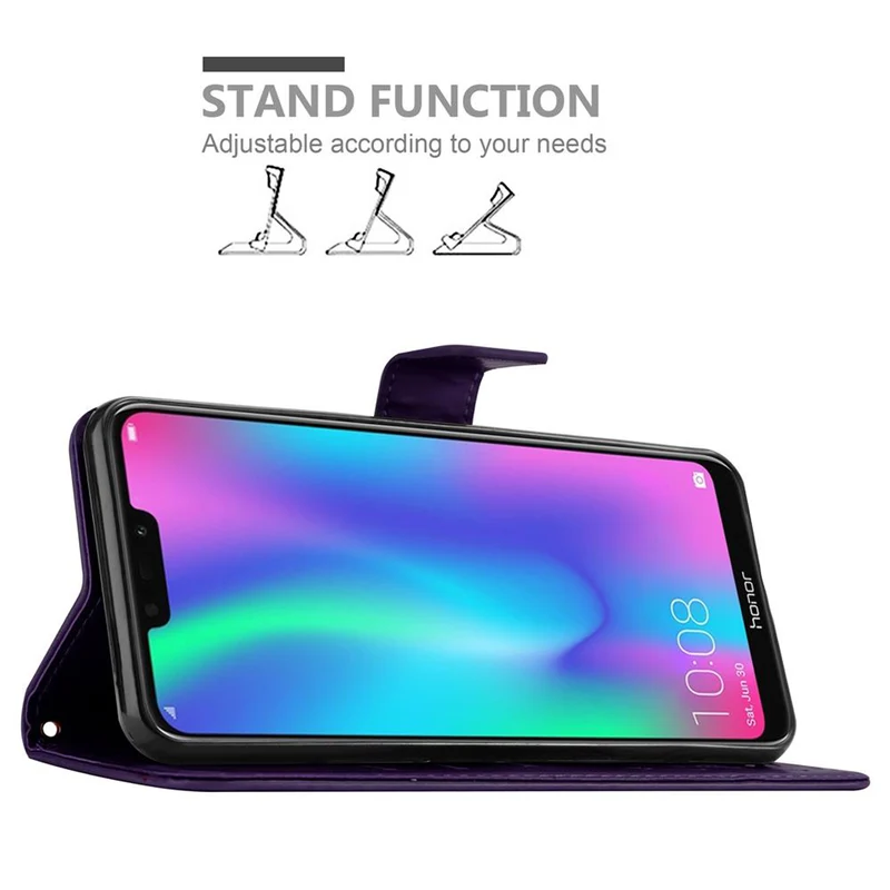 Cadorabo Hülle kompatibel mit Honor 8C Schutzhülle im Blumen Design mit Magnetverschluss, Standfunktion und Kartenfächern
