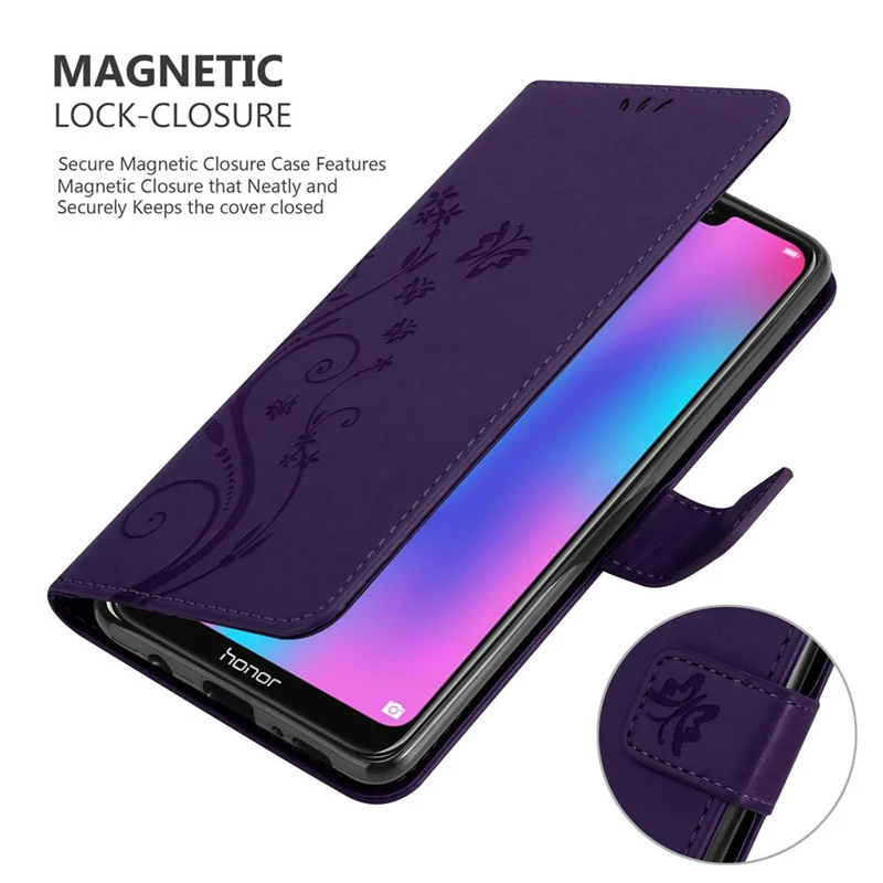 Cadorabo Hülle kompatibel mit Honor 8C Schutzhülle im Blumen Design mit Magnetverschluss, Standfunktion und Kartenfächern