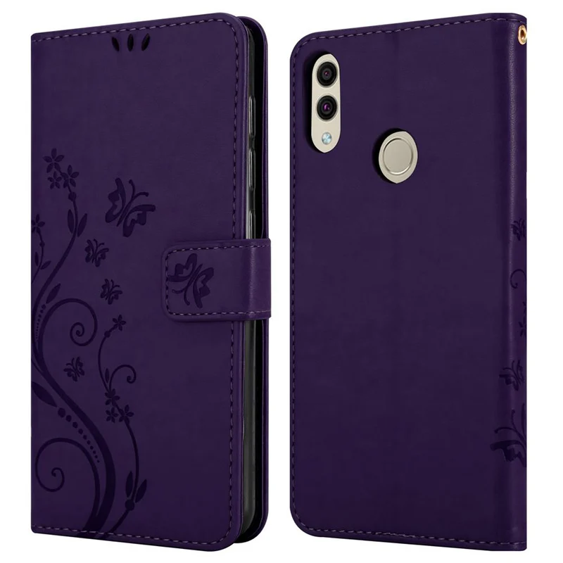 Cadorabo Hülle kompatibel mit Honor 8C Schutzhülle im Blumen Design mit Magnetverschluss, Standfunktion und Kartenfächern