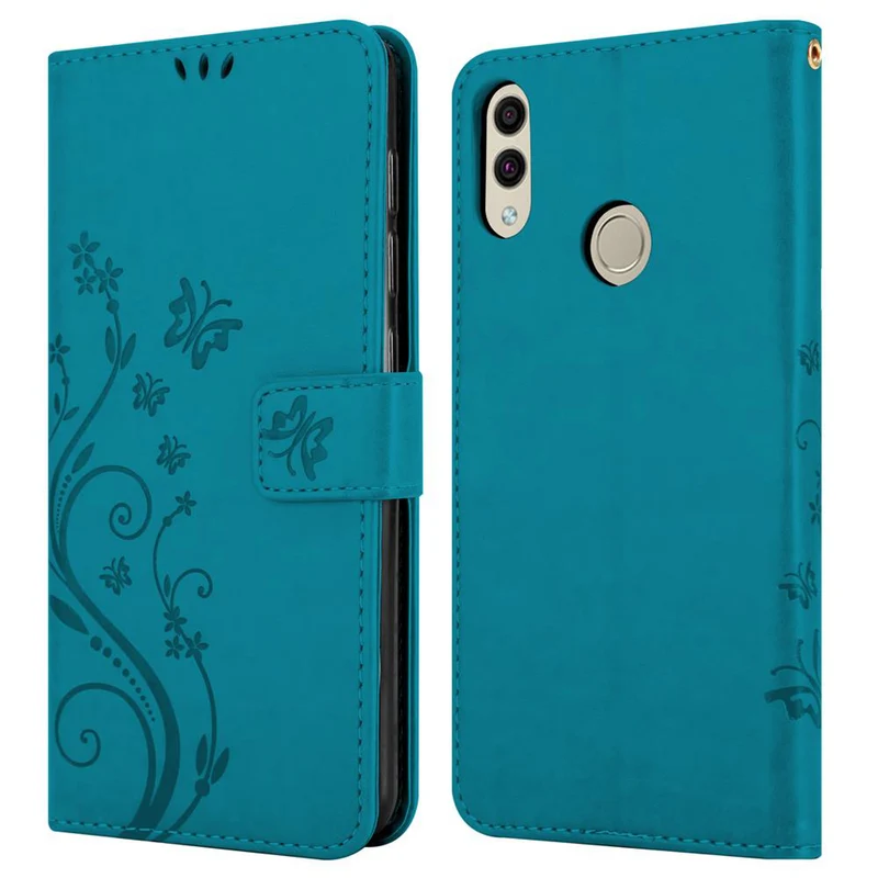 Cadorabo Hülle kompatibel mit Honor 8C Schutzhülle im Blumen Design mit Magnetverschluss, Standfunktion und Kartenfächern