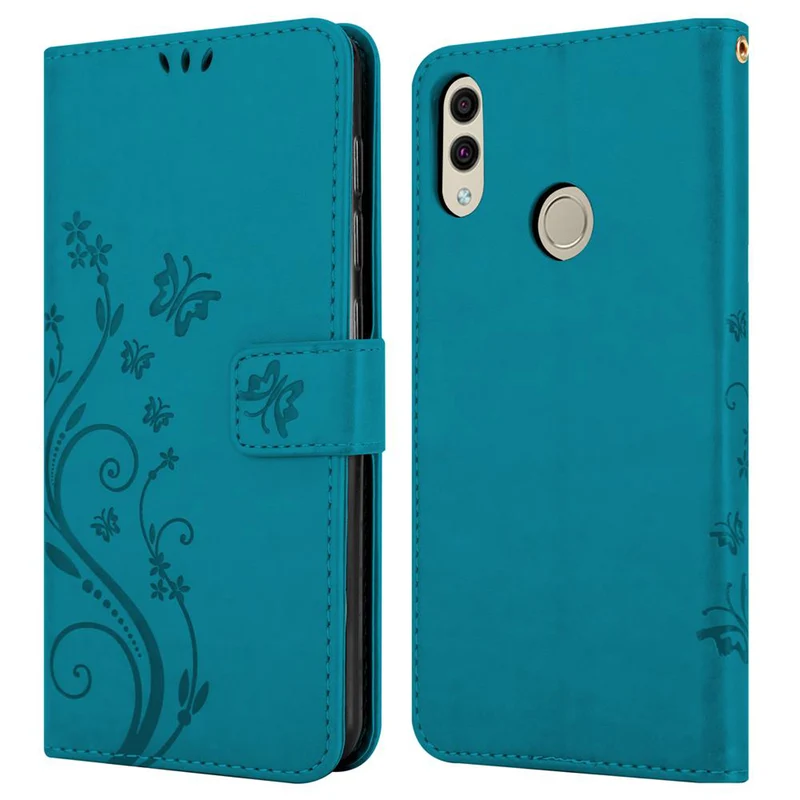 Cadorabo Hülle kompatibel mit Honor 8C Schutzhülle im Blumen Design mit Magnetverschluss, Standfunktion und Kartenfächern