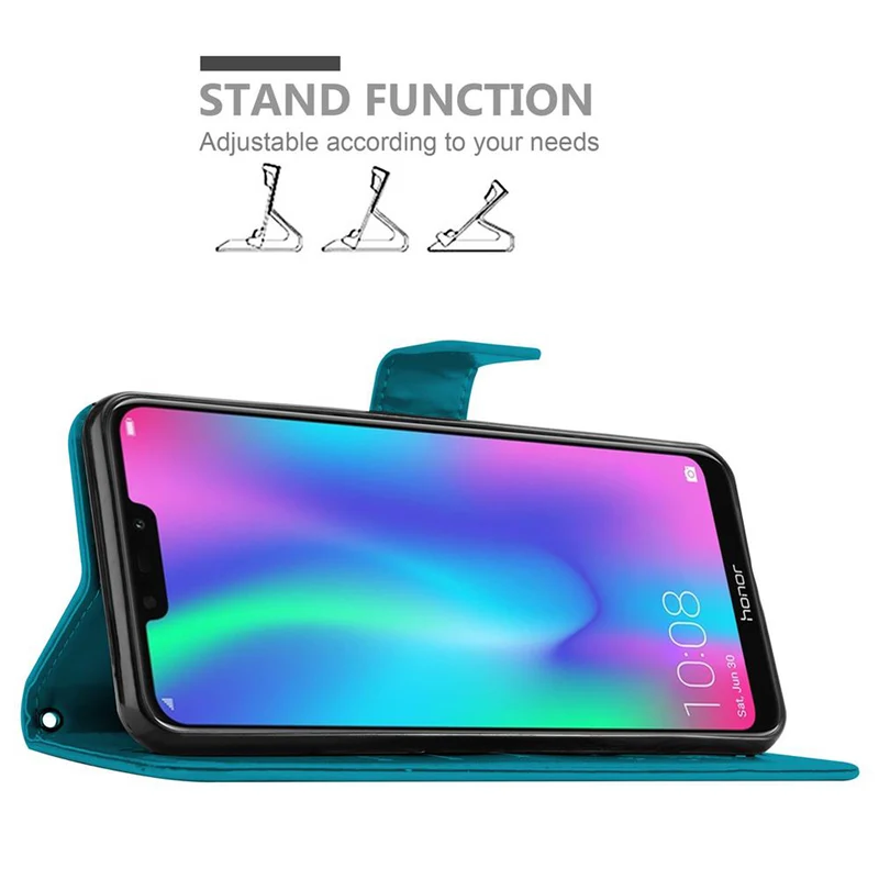 Cadorabo Hülle kompatibel mit Honor 8C Schutzhülle im Blumen Design mit Magnetverschluss, Standfunktion und Kartenfächern