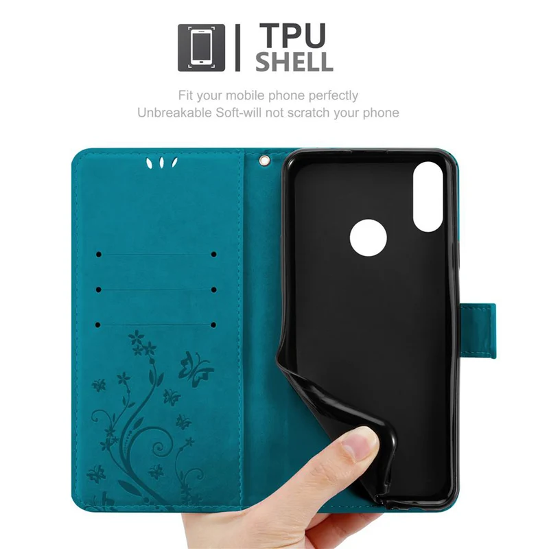 Cadorabo Hülle kompatibel mit Honor 8C Schutzhülle im Blumen Design mit Magnetverschluss, Standfunktion und Kartenfächern