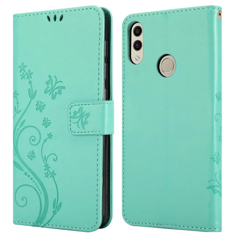 Cadorabo Hülle kompatibel mit Honor 8C Schutzhülle im Blumen Design mit Magnetverschluss, Standfunktion und Kartenfächern