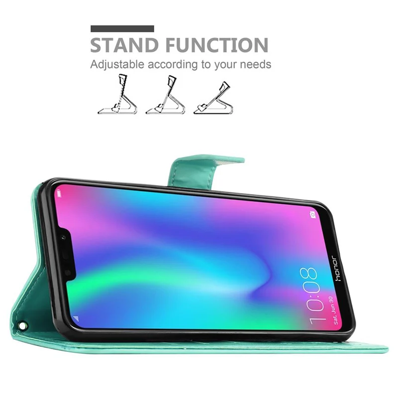 Cadorabo Hülle kompatibel mit Honor 8C Schutzhülle im Blumen Design mit Magnetverschluss, Standfunktion und Kartenfächern