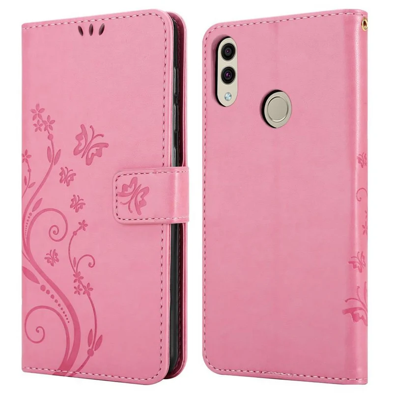 Cadorabo Hülle kompatibel mit Honor 8C Schutzhülle im Blumen Design mit Magnetverschluss, Standfunktion und Kartenfächern