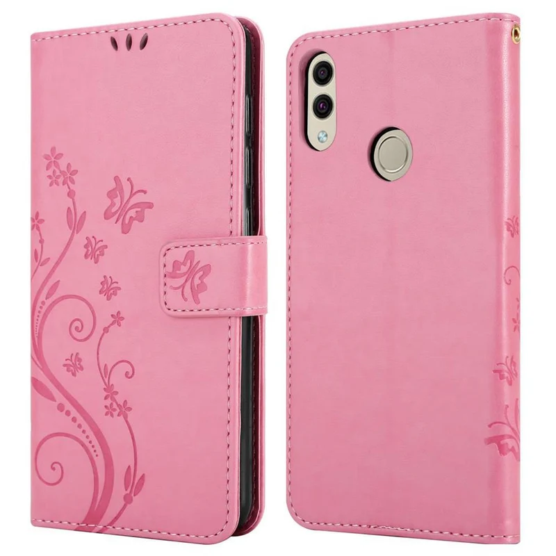 Cadorabo Hülle kompatibel mit Honor 8C Schutzhülle im Blumen Design mit Magnetverschluss, Standfunktion und Kartenfächern