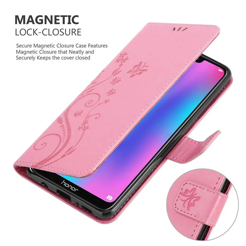 Cadorabo Hülle kompatibel mit Honor 8C Schutzhülle im Blumen Design mit Magnetverschluss, Standfunktion und Kartenfächern
