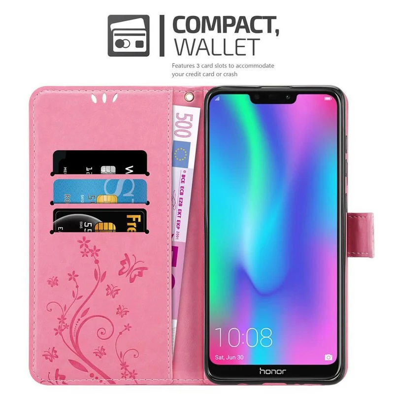 Cadorabo Hülle kompatibel mit Honor 8C Schutzhülle im Blumen Design mit Magnetverschluss, Standfunktion und Kartenfächern