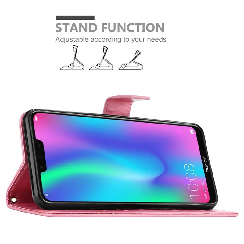 Cadorabo Hülle kompatibel mit Honor 8C Schutzhülle im Blumen Design mit Magnetverschluss, Standfunktion und Kartenfächern