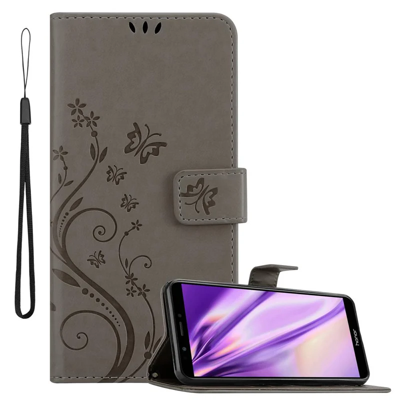 Cadorabo Hülle kompatibel mit Honor 7C / Huawei Y7 2018 Schutzhülle im Blumen Design mit Magnetverschluss, Standfunktion und Kartenfächern