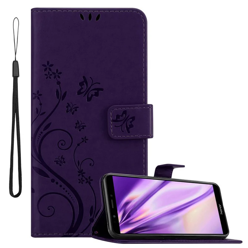 Cadorabo Hülle kompatibel mit Honor 7C / Huawei Y7 2018 Schutzhülle im Blumen Design mit Magnetverschluss, Standfunktion und Kartenfächern