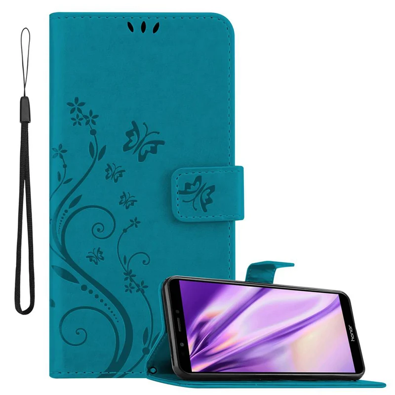 Cadorabo Hülle kompatibel mit Honor 7C / Huawei Y7 2018 Schutzhülle im Blumen Design mit Magnetverschluss, Standfunktion und Kartenfächern