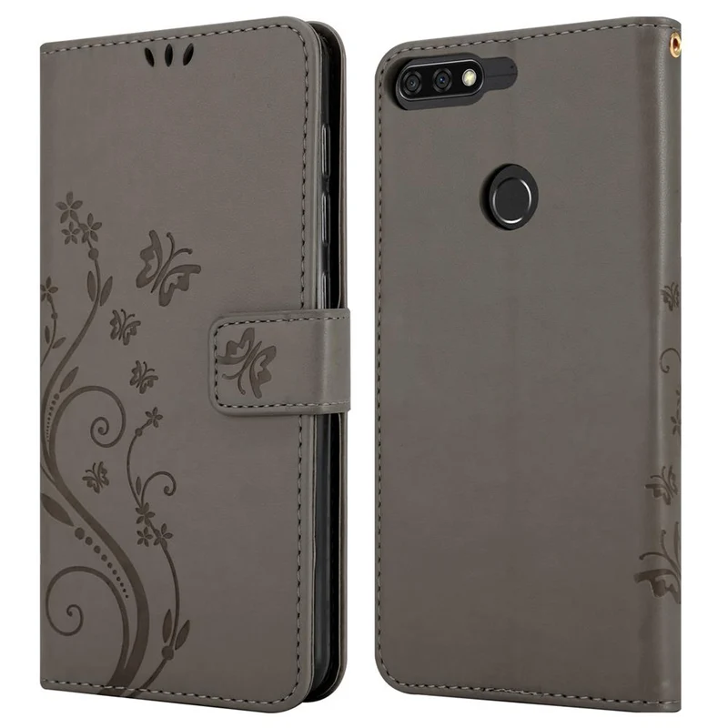 Cadorabo Hülle kompatibel mit Honor 7C / Huawei Y7 2018 Schutzhülle im Blumen Design mit Magnetverschluss, Standfunktion und Kartenfächern